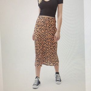 Urban Outfitters Rowan Midi Slip Leopard Skirt